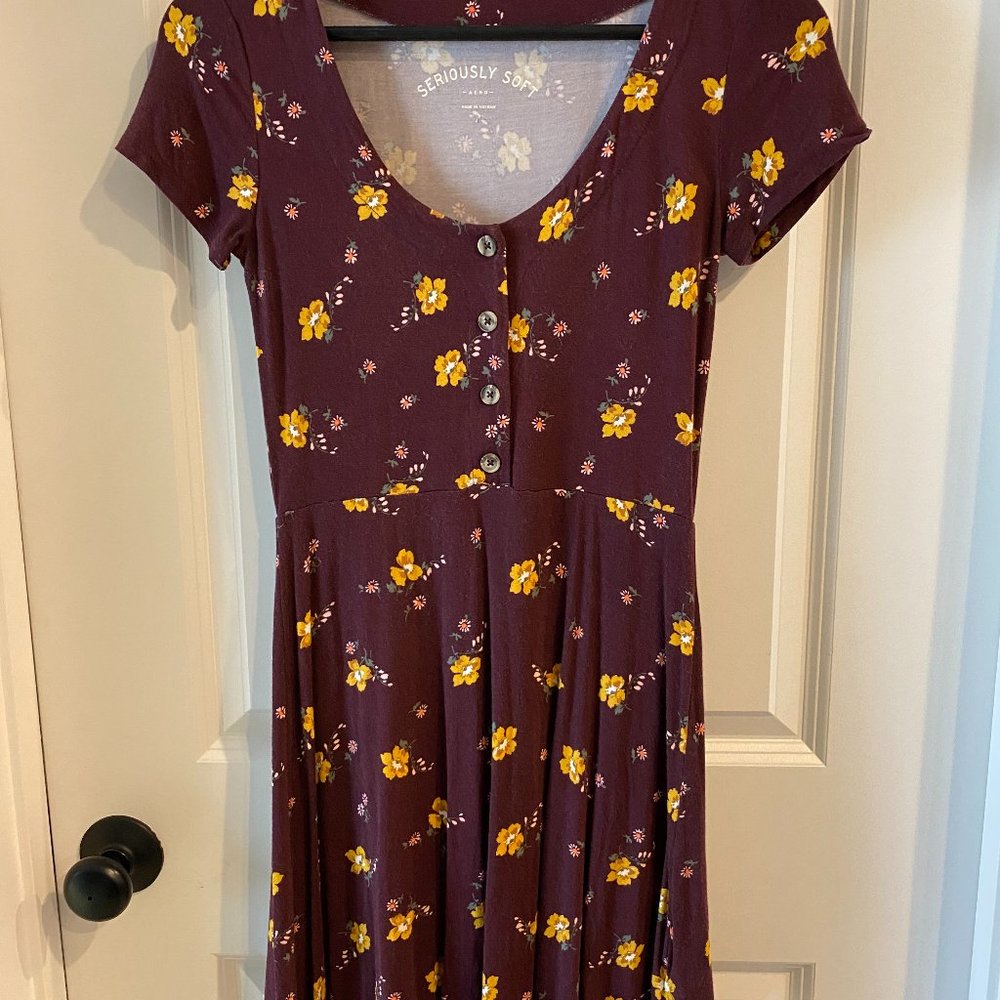 Aeropostale | Maroon Dress with Yellow Flowers